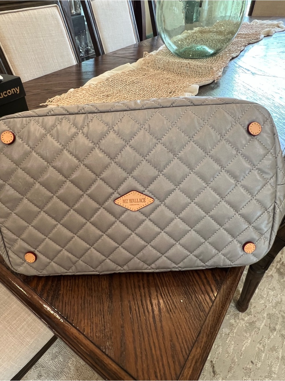 MZ Wallace Light Gray Quilted Tote with Gold Accents - Picture 5 of 6